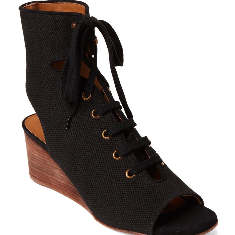 Chloe Black Canvas Gladiator Wedge Sandals. - Picture 1 of 6